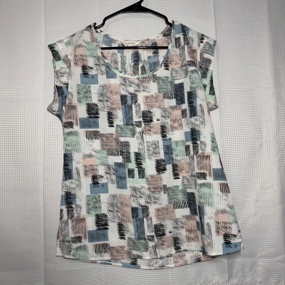 Charming Charlie Blouse Polyester Geometric Print Cap Sleeve Career Mod Top M - Picture 1 of 6